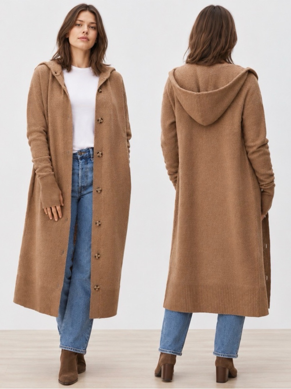 EVERLANE women’s The Cozy stretch Duster maxi hooded Cardigan Knit jacket SZ ZS